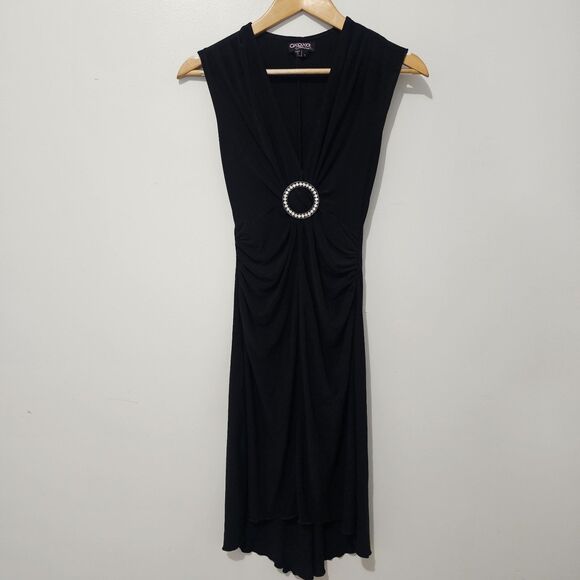 OXOXO - Dress Midi Sleevless Deep V Neck Diamond Buckle - Size S - Black - Picture 2 of 8